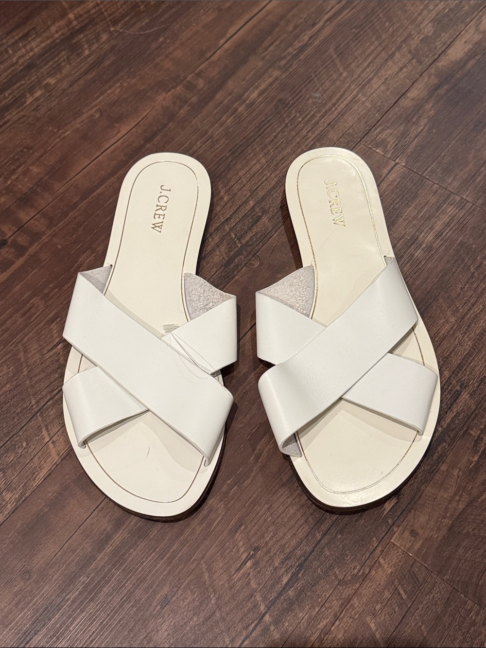 J. Crew White Crisscross Leather Slide Sandals 9/10 NWOT